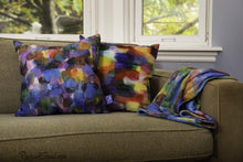 Load image into Gallery viewer, Color Art Pillows and blanket on Green Couch by Toronto Artist Rachael Grad
