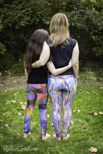 Load image into Gallery viewer, Colorful Art Leggings by Toronto Artist Rachael Grad back view on Mom and Daughter