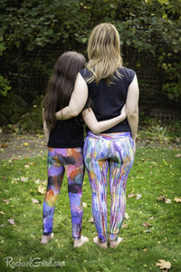 Matching Mommy and Me Art Leggings WITH RAINBOW STRIPES by Artist Rachael Grad back view