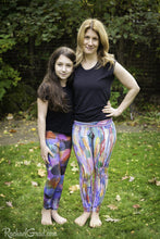 Load image into Gallery viewer, Matching Mommy and Me Art Leggings with rainbow stripes by Artist Rachael Grad front view