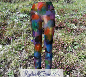 Colorful Art Yoga Leggings by Artist Rachael Grad grass background