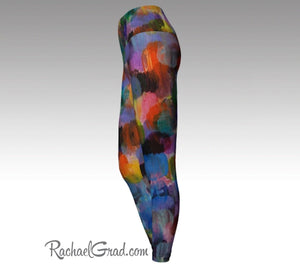 Colorful Women Leggings Art Legging Pants by Artist Rachael Grad side view