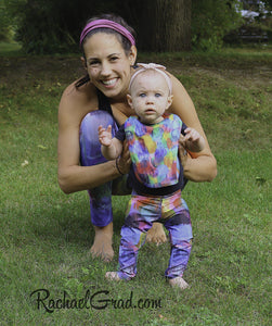 Colorful Baby Bib and Art Leggings by Toronto Artist Rachael Grad