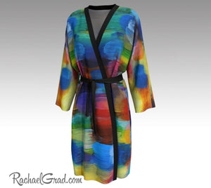 Colorful Bathrobe, Art Robes for Women, Holiday Gift for Her, Multicolor Peignoir Bathrobes, Original Art Robe, Abstract Art Brides Robes by Artist Rachael Grad front