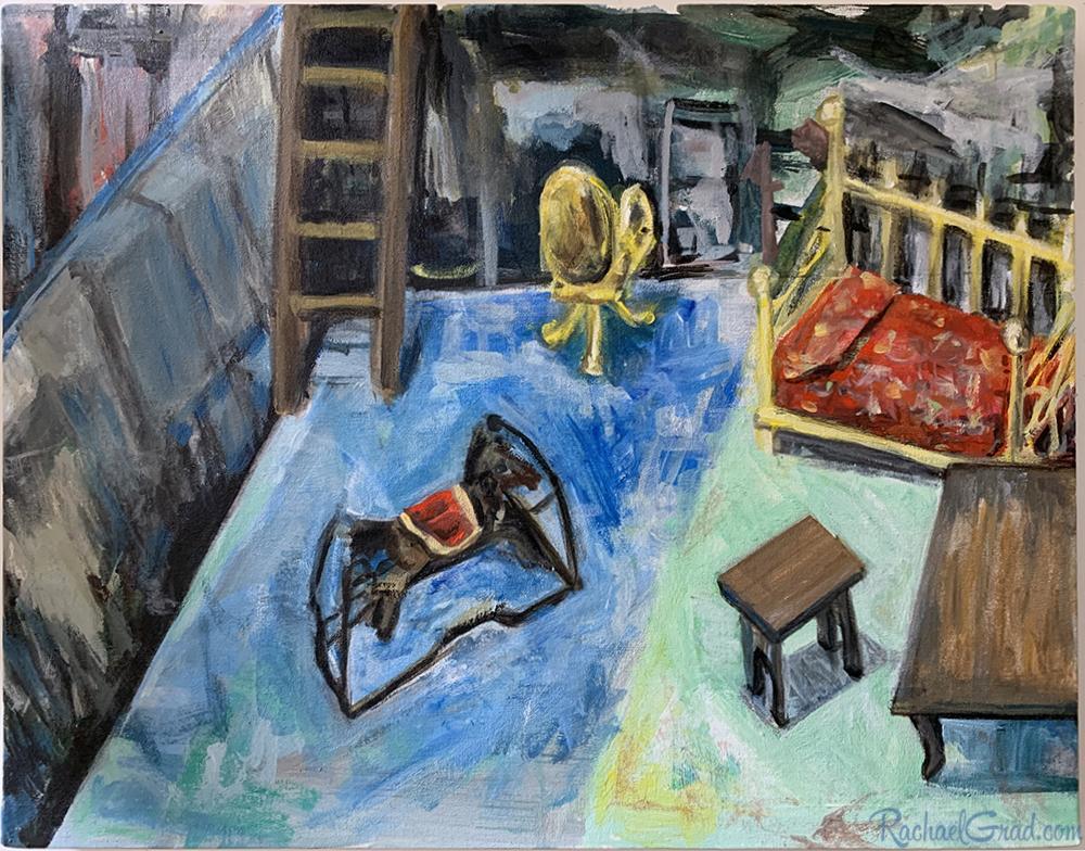 Original painting of dollhouse scene by Toronto artist Rachael Grad
