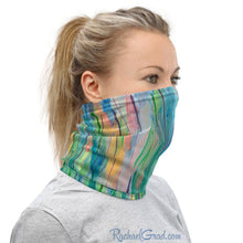 Load image into Gallery viewer, Face Mask with Green Yellow Artwork by Toronto Artist Rachael Grad side view