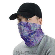 Load image into Gallery viewer, Face Mask Full Coverage with Purple Art by Toronto Artist Rachael Grad side view on man