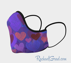Fabric Face Mask with Hearts Art by Toronto Artist Rachael Grad