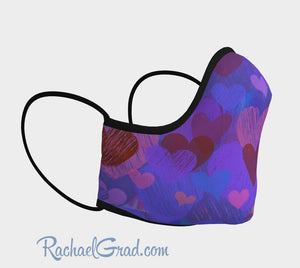 Reusable Face Mask with Hearts Art by Toronto Artist Rachael Grad Canadian made