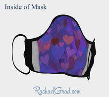 Load image into Gallery viewer, Inside of Face Mask with Hearts Art by Toronto Artist Rachael Grad Canadian made
