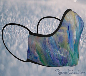 Face Mask with Blue Purple Green Art by Toronto Artist Rachael Grad side view