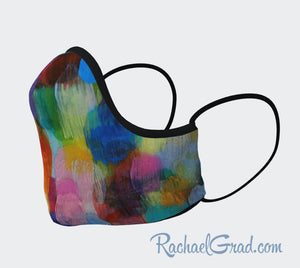 Face Mask with Rainbow Abstract Art by Toronto Artist Rachael Grad side view