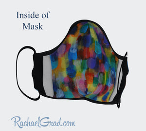 Face Mask with Rainbow Abstract Art by Canadian Artist Rachael Grad inside of mask