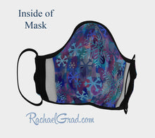 Load image into Gallery viewer, Face Mask with Snowflake Art by Canadian Artist Rachael Grad inside of mask