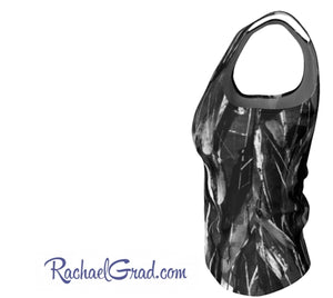 Fitted Tank Top with Black and White Artwork by Canadian Artist Rachael Grad side view