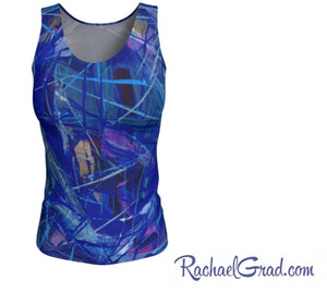Tank Top with Blue Abstract Artwork by Toronto Artist Rachael Grad
