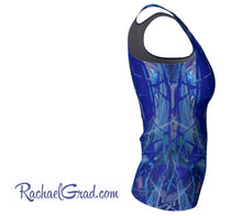 Load image into Gallery viewer, Fitted Tank Top with Blue Abstract Artwork by Toronto Artist Rachael Grad white background side