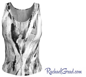 White and Black Fitted Tank Top with Art by artist Rachael Grad