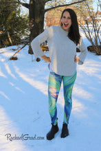 Load image into Gallery viewer, Green Chloe Art Leggings on Jess by Toronto Artist Rachael Grad Canadian winter pants