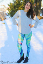 Load image into Gallery viewer, Green Chloe Art Leggings on Jess by Toronto Artist Rachael Grad 