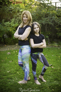 Kids Leggings with Green Abstract Art by Toronto Artist Rachael Grad