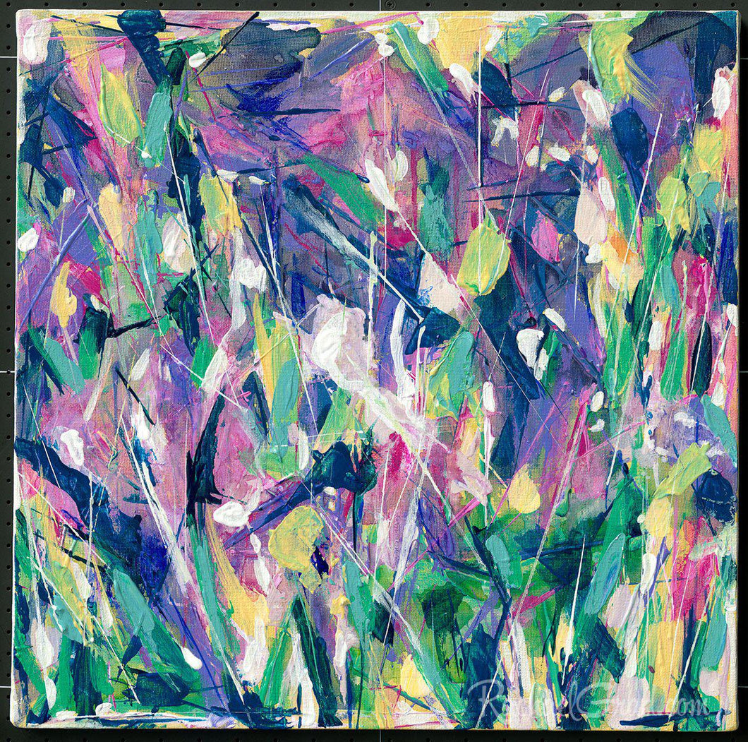 Green Purple Abstract Flowers Original Artwork by Artist Rachael Grad