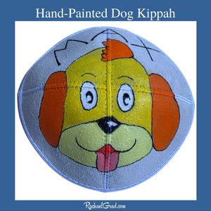 Hand-Painted Kippah with Dog Art by Toronto Artist Rachael Grad
