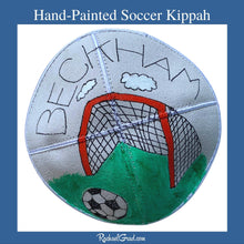 Load image into Gallery viewer, Hand Painted Soccer Art Kippah by Artist Rachael Grad for Beckham