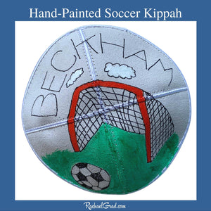 Hand Painted Soccer Art Kippah by Artist Rachael Grad for Beckham