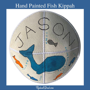 Hand Painted Whale and Fish Art Kippah by Artist Rachael Grad