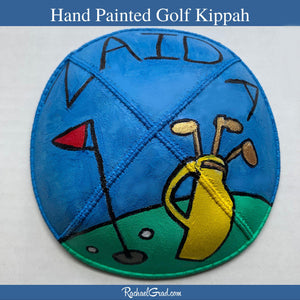 Hand Painted Kippah Yarmulka with Golf Art by Artist Rachael Grad
