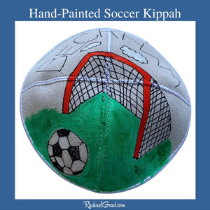 Hand-Painted Soccer Art Kippah by Artist Rachael Grad