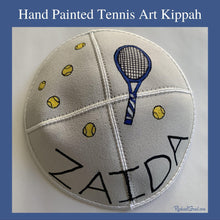 Load image into Gallery viewer, Hand Painted Kippah with Colorful Tennis Art by Artist Rachael Grad