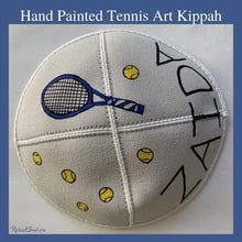 Load image into Gallery viewer, Hand Painted Kippot with Colorful Tennis Art by Artist Rachael Grad