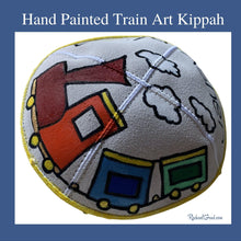 Load image into Gallery viewer, xHand Painted Train Art Kippah by Toronto Artist Rachael Grad with yellow