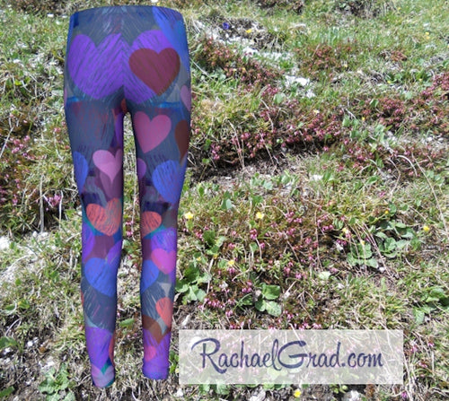 Kids Leggings with Hearts Valentines Gifts for Girls by Rachael Grad back view