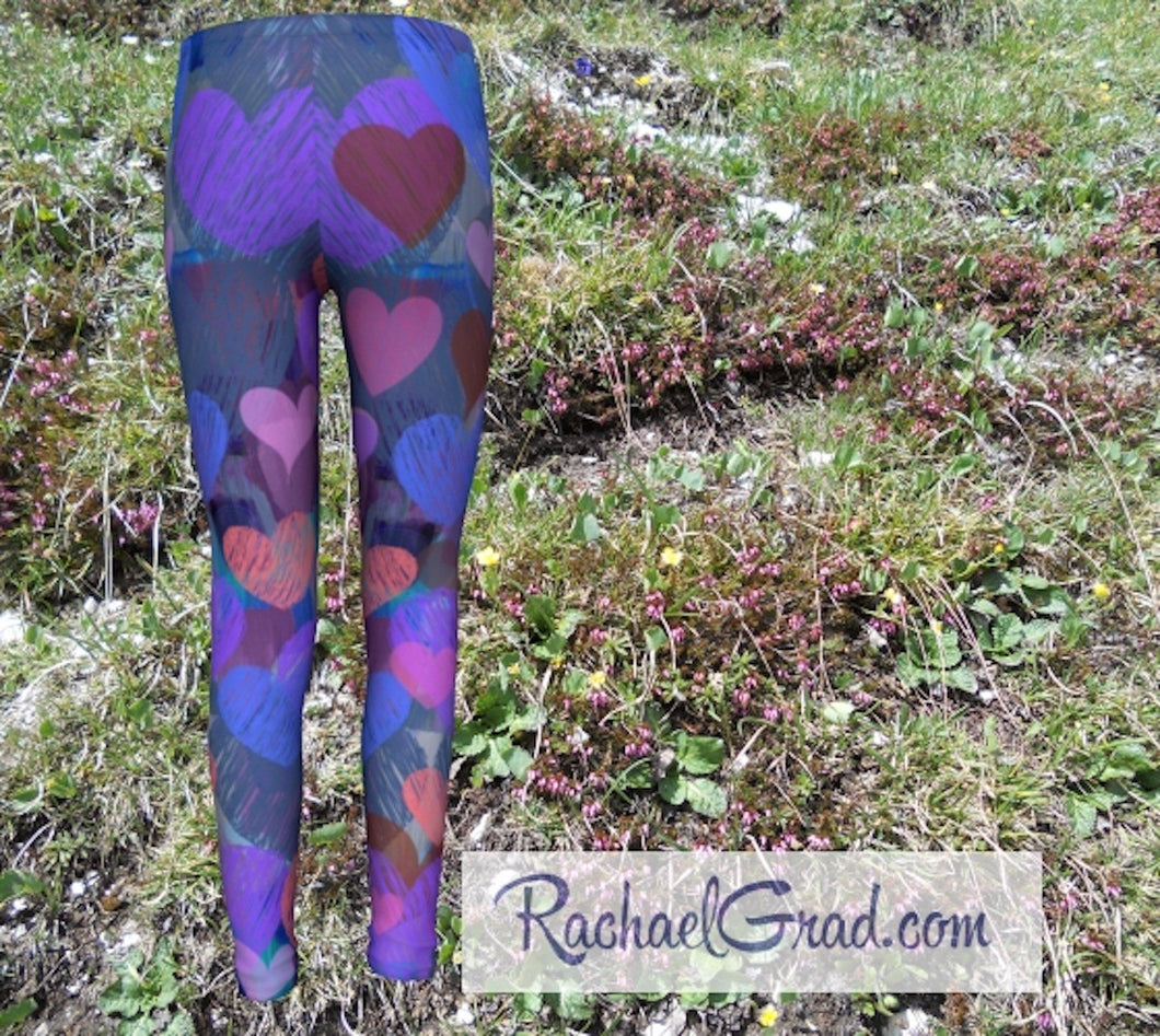 Kids Leggings with Hearts Valentines Gifts for Girls by Rachael Grad back view
