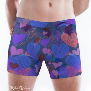 Hearts Boxer Briefs Underwear for Men by Artist Rachael Grad on model