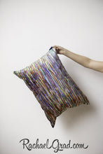 Load image into Gallery viewer, Lines Art Pillow Held in Hand by Toronto Artist Rachael Grad