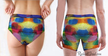 Load image into Gallery viewer, Holiday Gift Matching Underwear Couple, His and Hers Matching Underwear Rainbow Boyfriends Girlfriends, Matching LGBTQ Rainbow Underwear Set by Artist Rachael Grad back