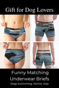 Gift for Dog Lovers: Funny Matching Underwear Briefs, Dogs Swimming by Artist Rachael Grad