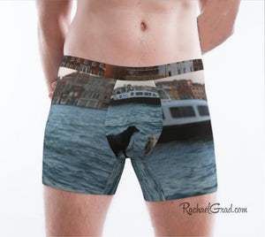 Men's Boxer Briefs Underwear Dogs Swimming Venice Italy by Rachael Grad front view on model
