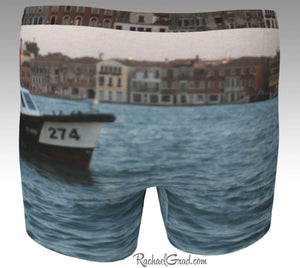 Men's Boxer Briefs Underwear Dogs Swimming Venice Italy by Rachael Grad back view Giudecca Island canal water