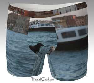 Men's Boxer Briefs Underwear Dogs Swimming Venice Italy by Rachael Grad front view Giudecca Island canal water