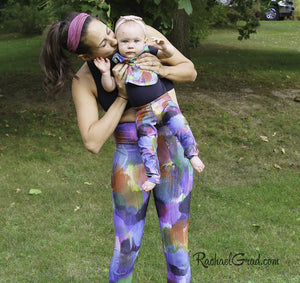Baby Leggings in Multicolors by Toronto Artist Rachael Grad mom kissing baby