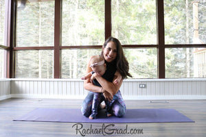 Mommy and Me Matching Leggings, Alex Black Art on Jess and Baby Rachel, by Artist Rachael Grad in pilates studio kneeling