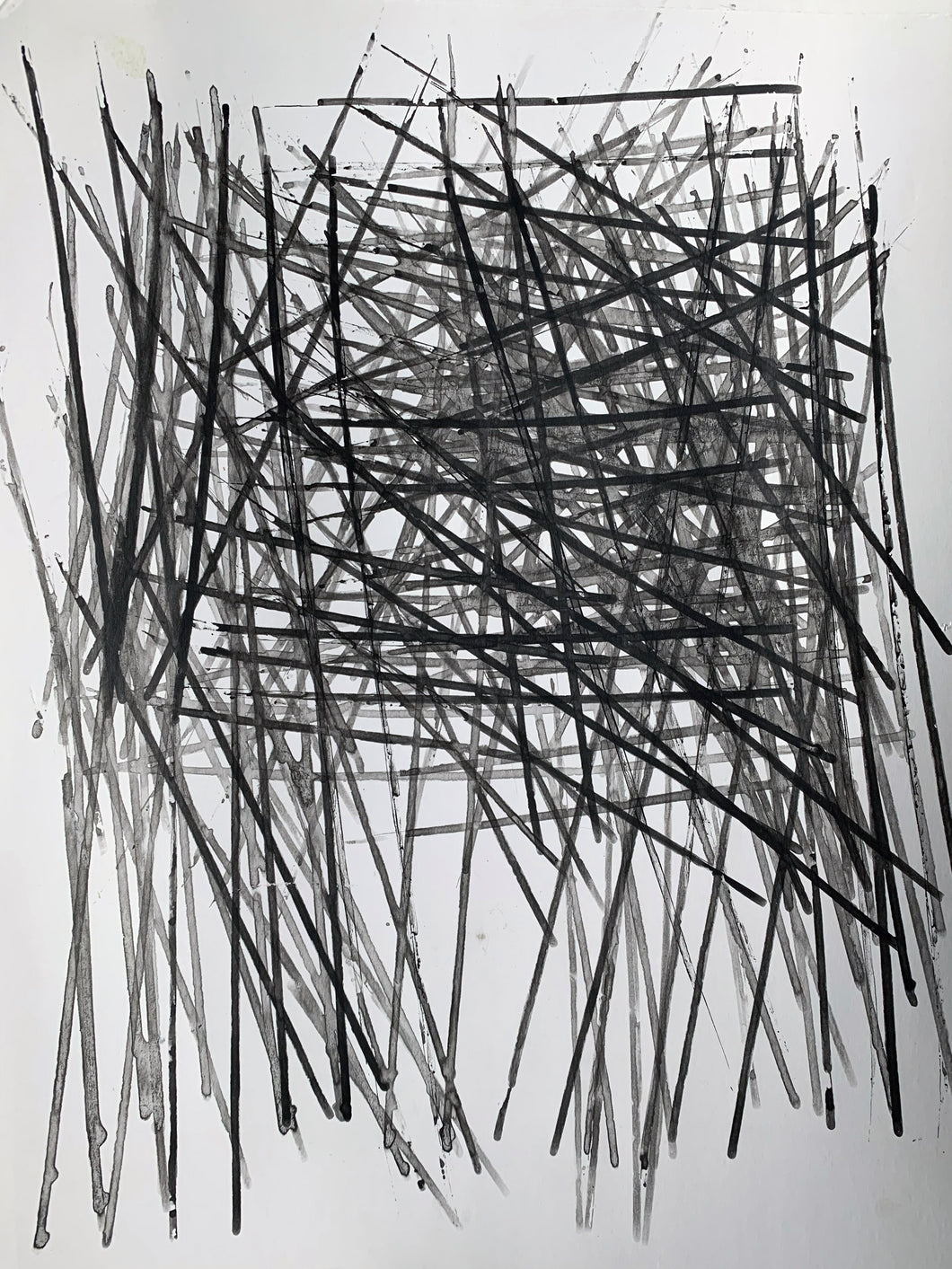 Abstract line painting in black and white by Artist Rachael Grad