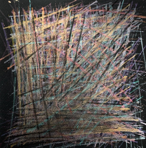 abstract painting in black and metallic by artist Rachael Grad