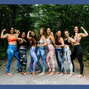 Pilates Women in art leggings by Canadian Artist Rachael Grad flexing muscles