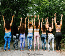 Load image into Gallery viewer, yoga leggings by Canadian Artist Rachael Grad on group of women pilates instructors back view